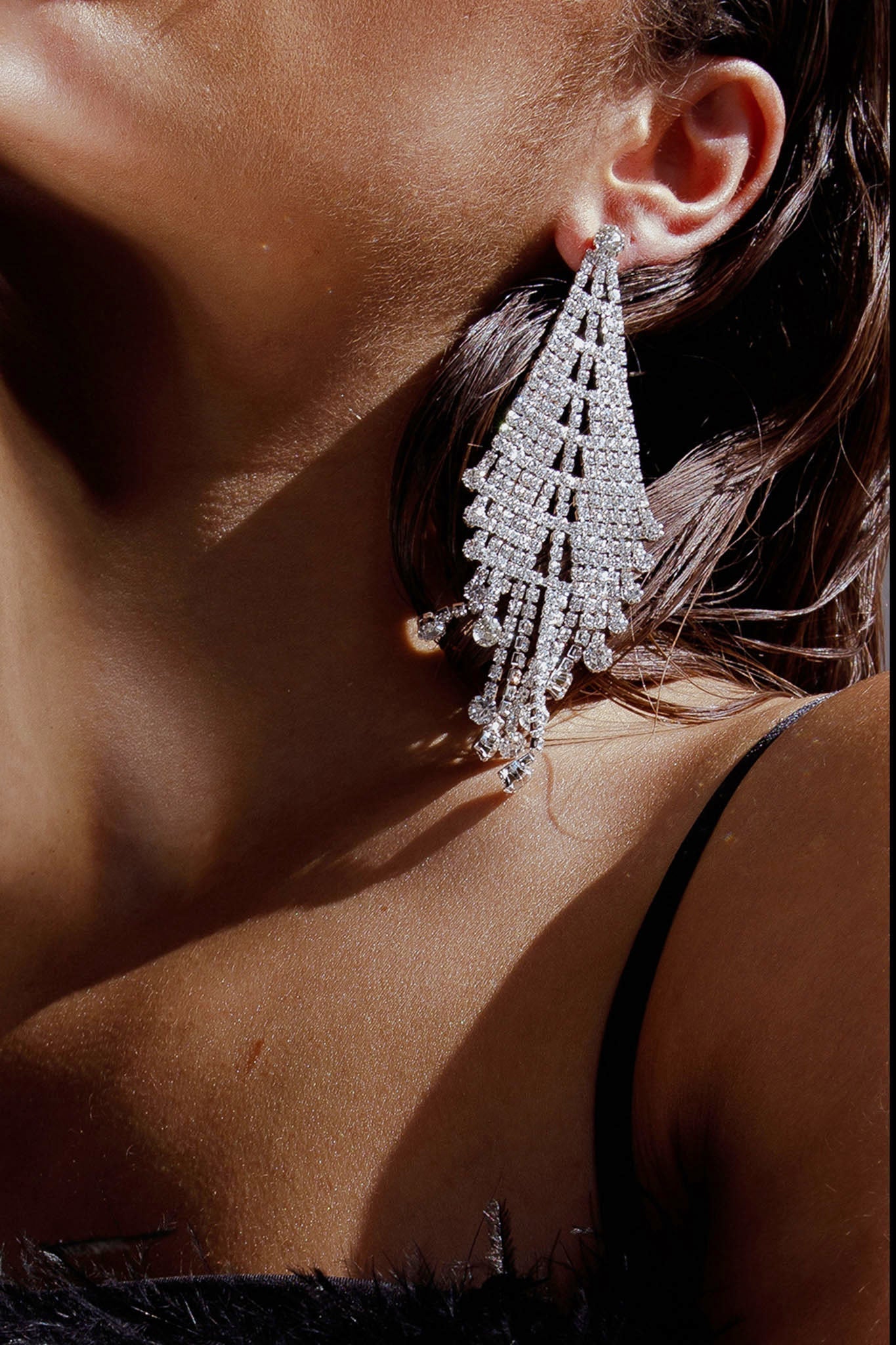 Franje oorbellen met diamanten Rani Zilver - Bellanza