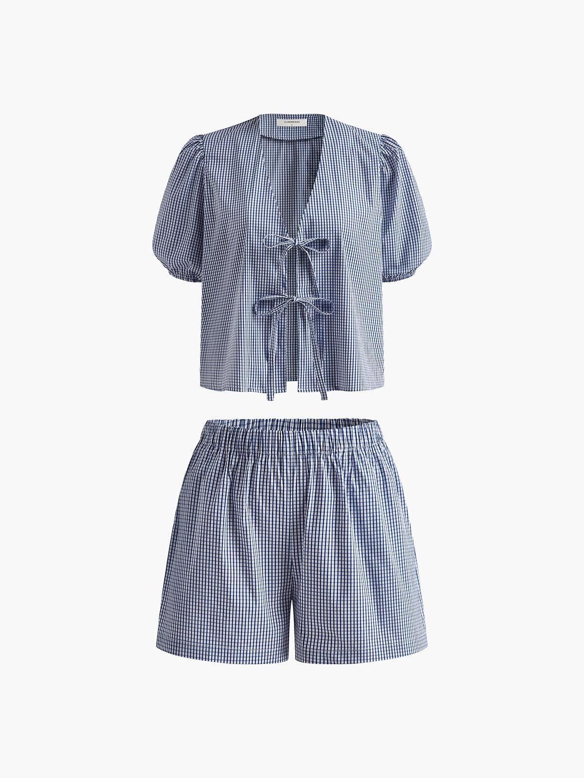 Geruite Lace Up Shorts Set - bellanza