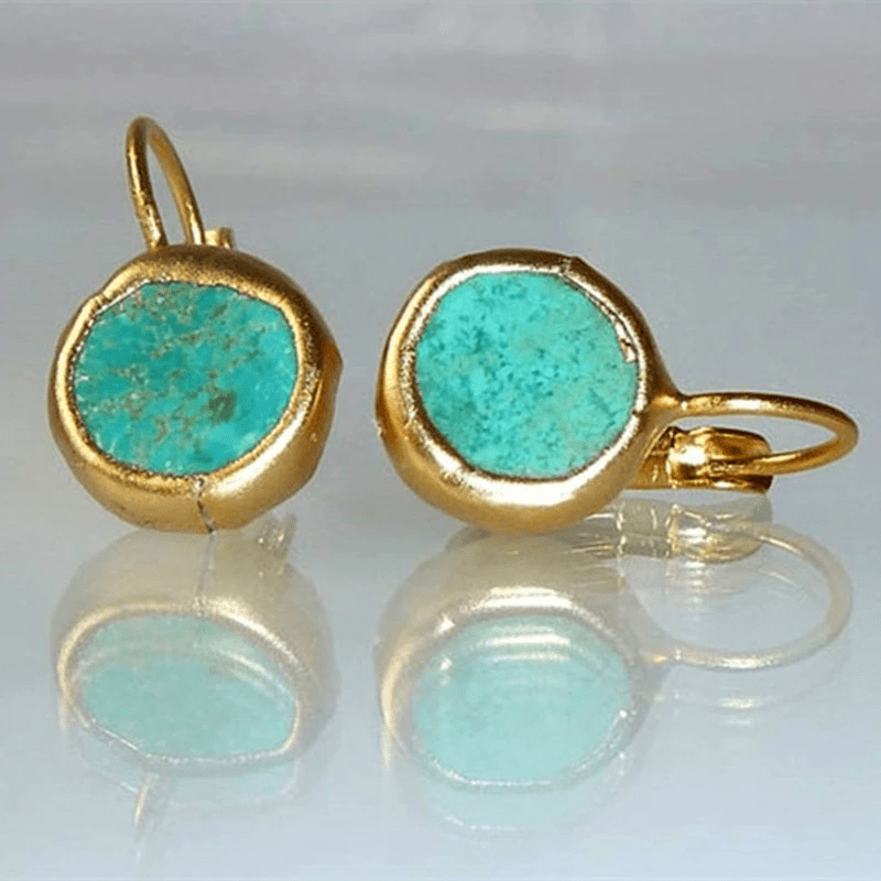 Gouden oorbellen met turquoise steen - bellanza