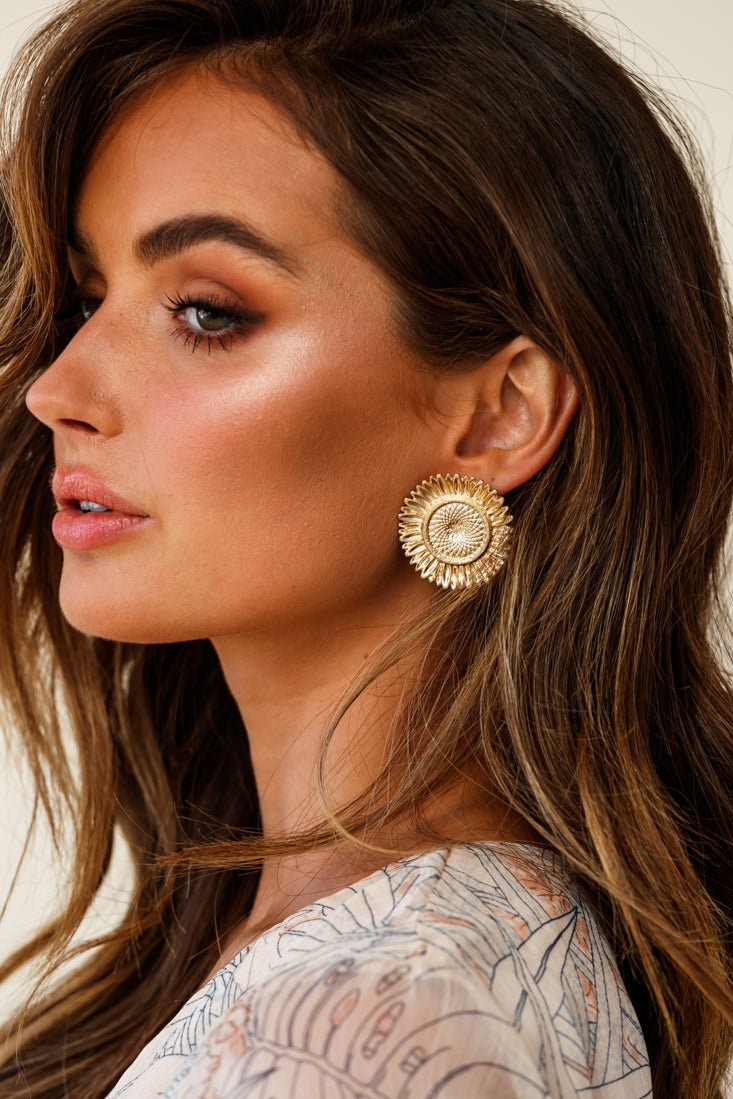 Gouden Zonnebloem Oorbellen - Bellanza