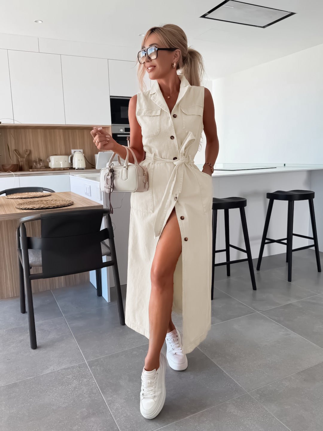 Hanna | Mouwloos lang denim jurk - bellanza