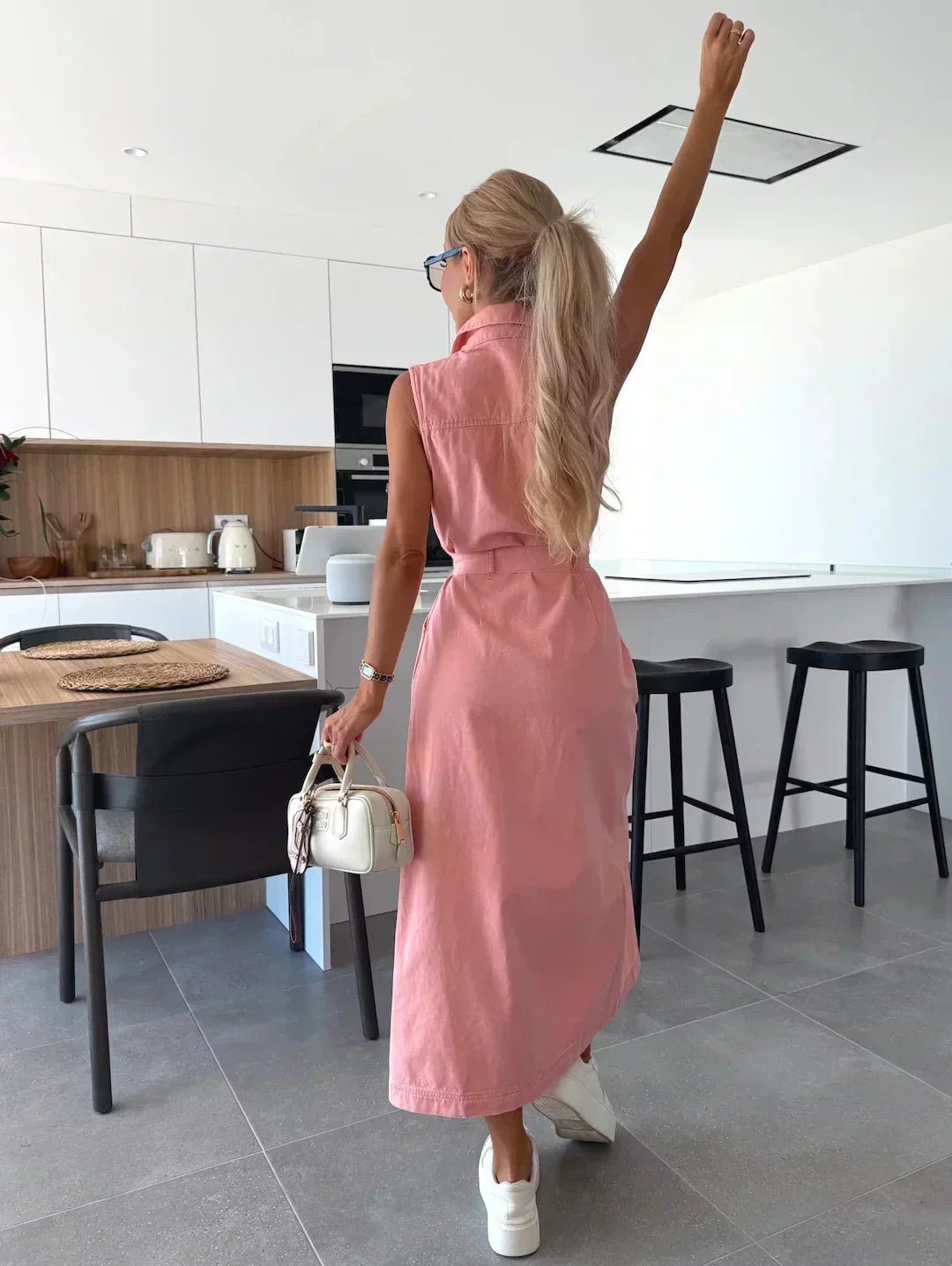 Hanna | Mouwloos lang denim jurk - bellanza