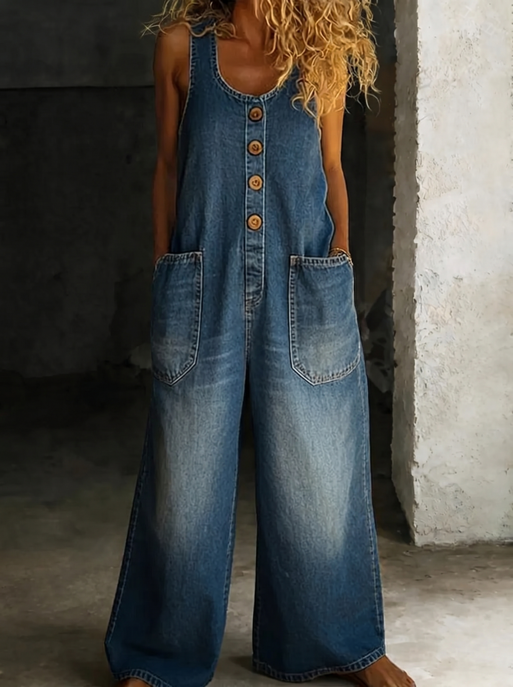 Valentina | Vintage gewassen katoenen denim salopette