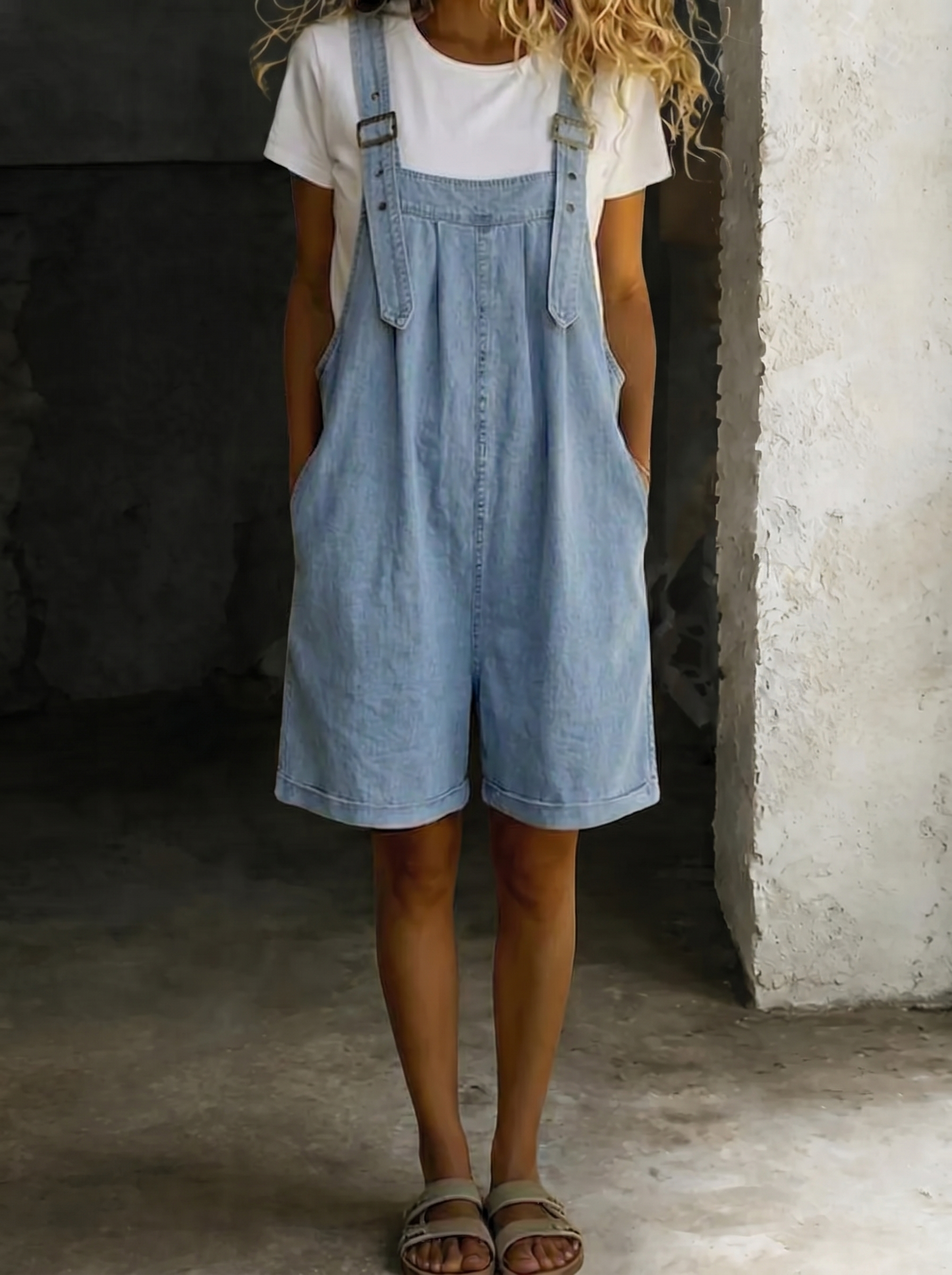 Isabel | Korte denim vintage dames jumpsuit