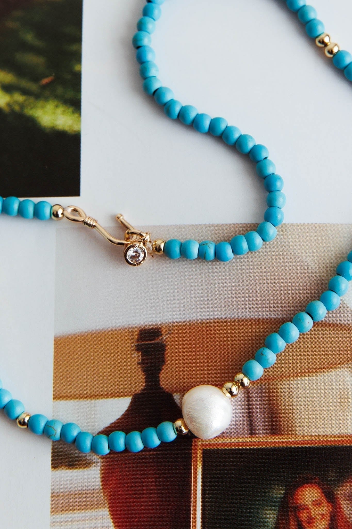 Ibiza turquoise parelcollier in goud - Bellanza