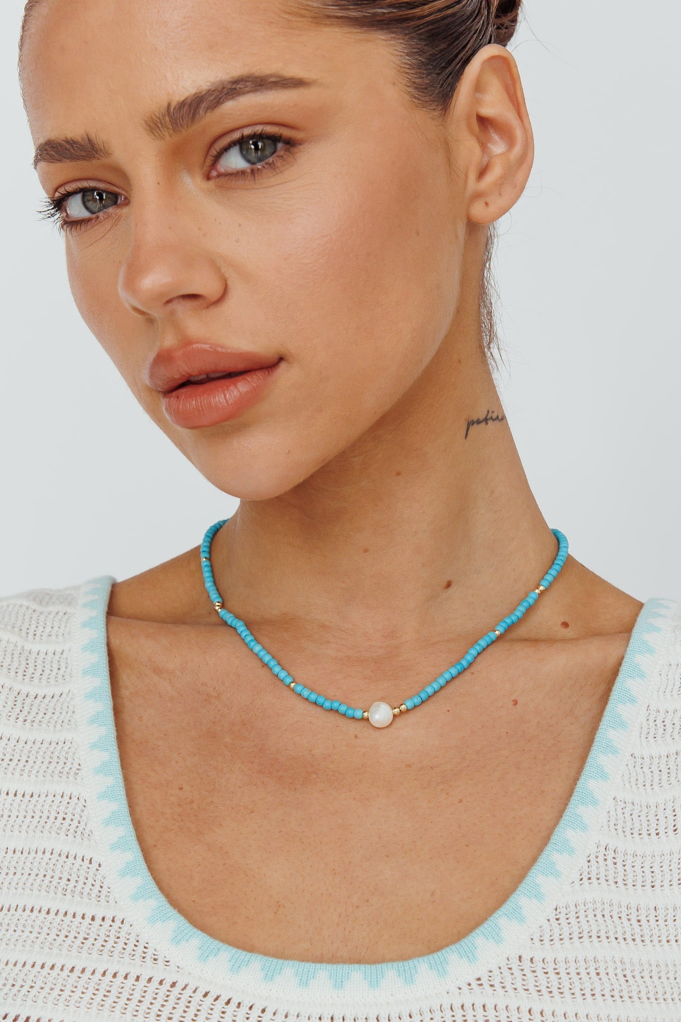 Ibiza turquoise parelcollier in goud - Bellanza