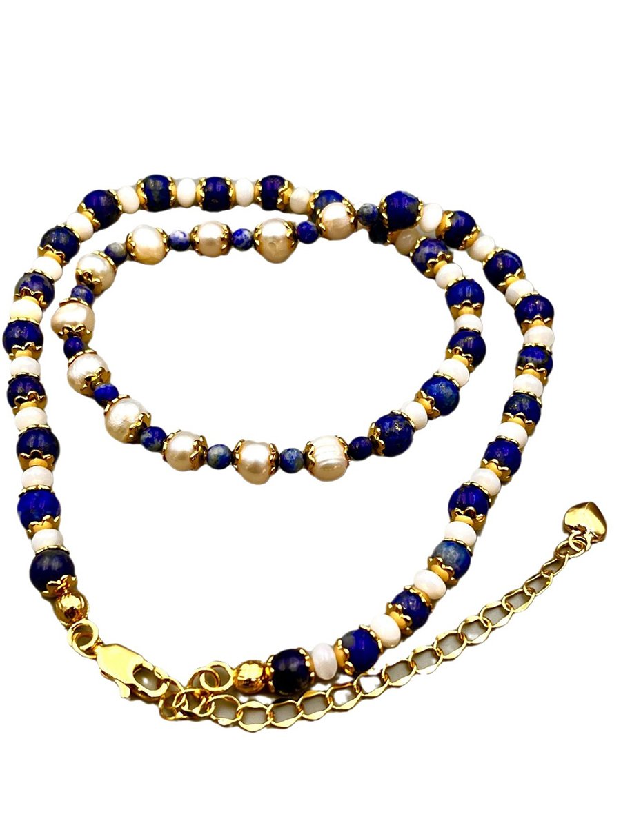 Vintage Natuurlijke Lapis Lazuli Parel Modeketting