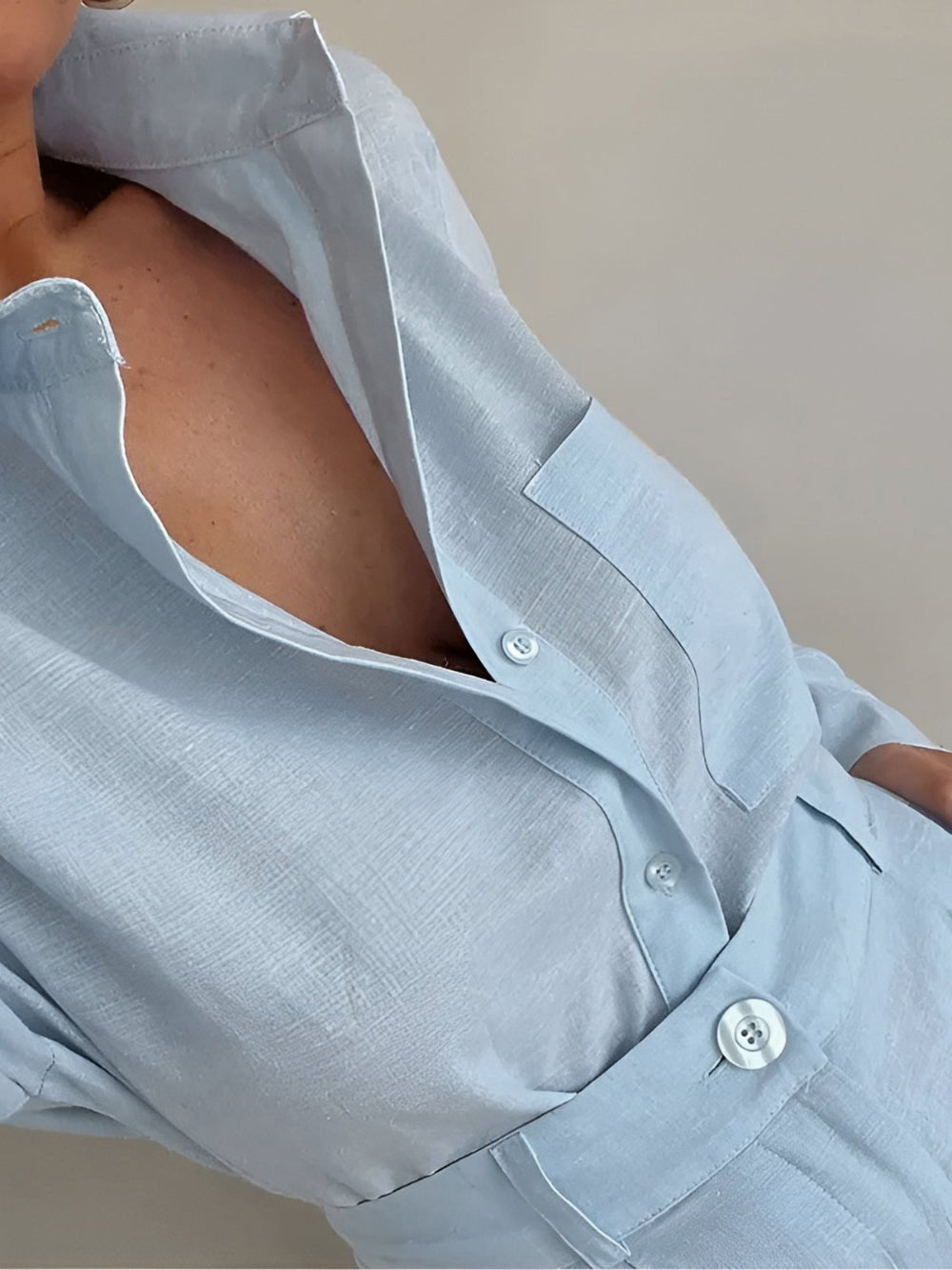 Katoenen en Linnen Lange Mouwen Losse Korte Set - bellanza