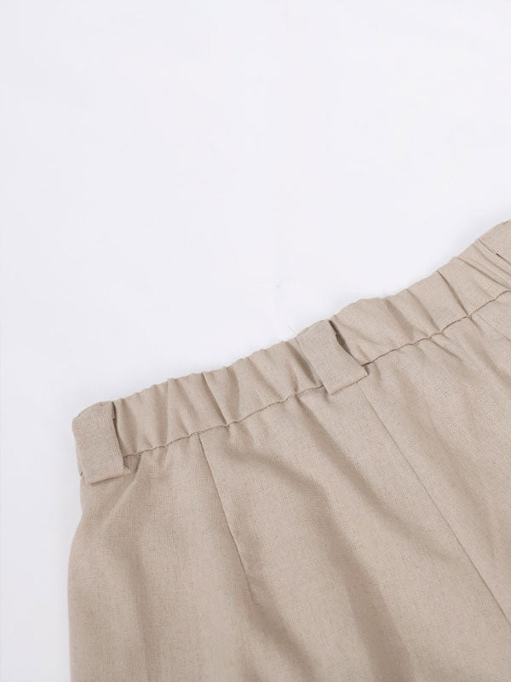 Klassieke V - hals Plissé Katoenen en Linnen Wijde Pantalon Set - bellanza