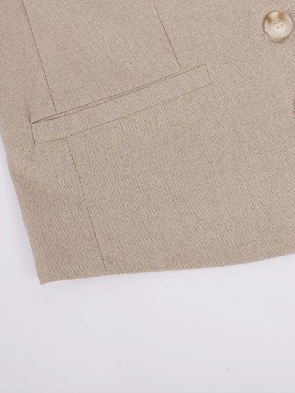 Klassieke V - hals Plissé Katoenen en Linnen Wijde Pantalon Set - bellanza