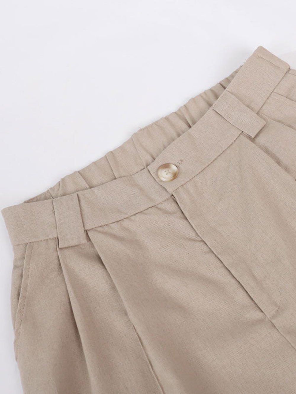 Klassieke V - hals Plissé Katoenen en Linnen Wijde Pantalon Set - bellanza