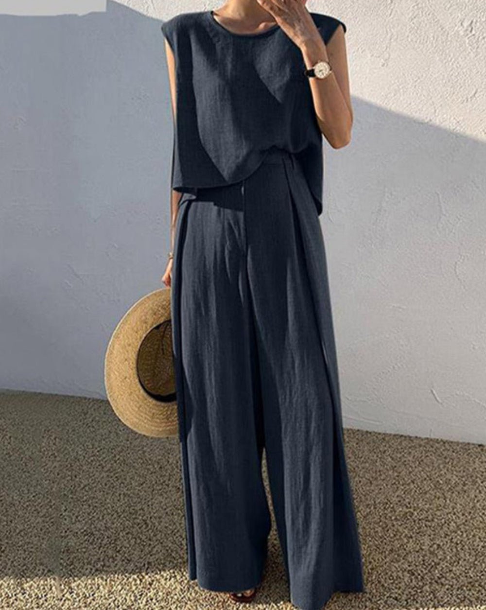 Linnen Mix Casual Broek Set - bellanza