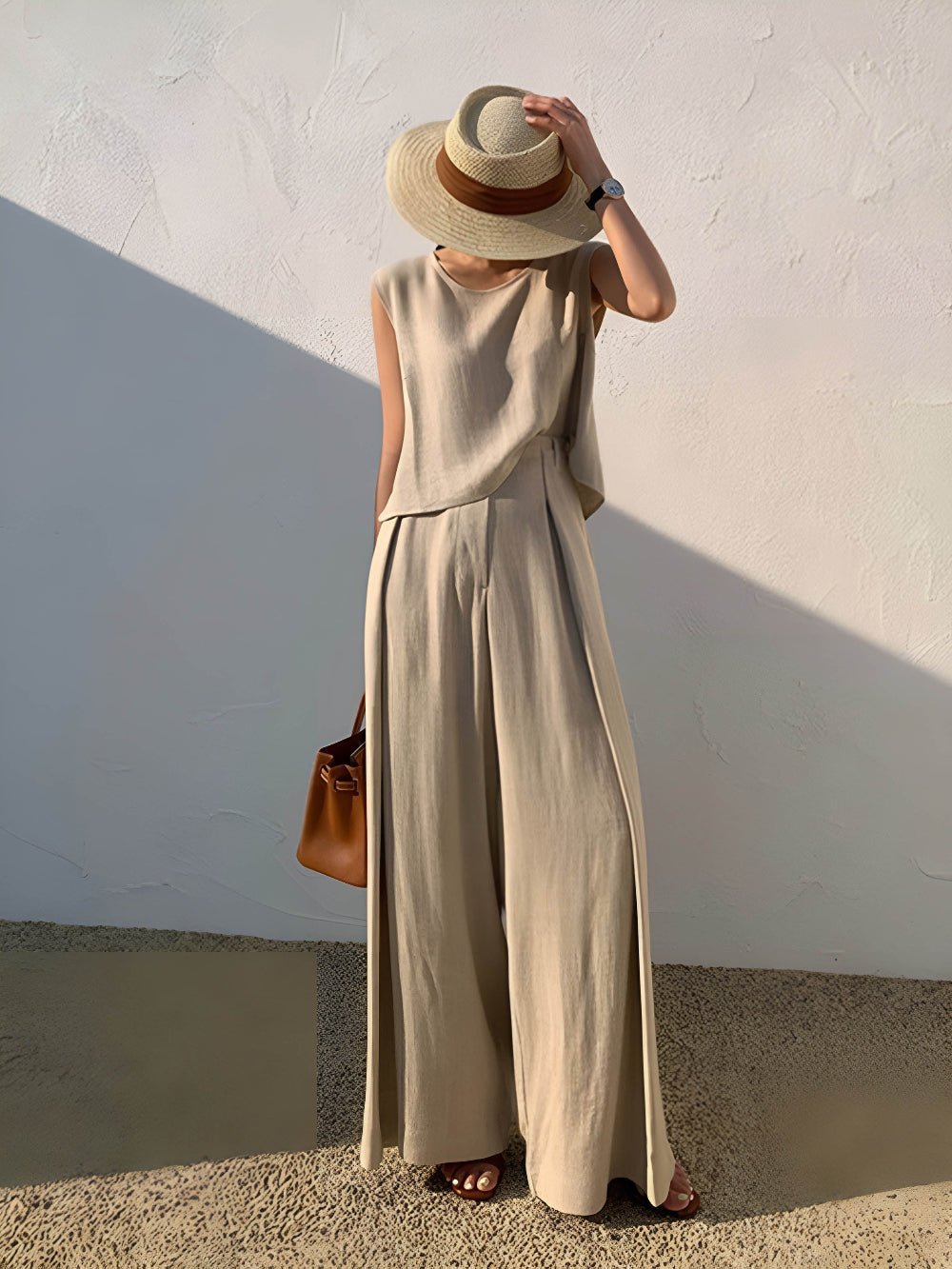 Linnen Mix Casual Broek Set - bellanza