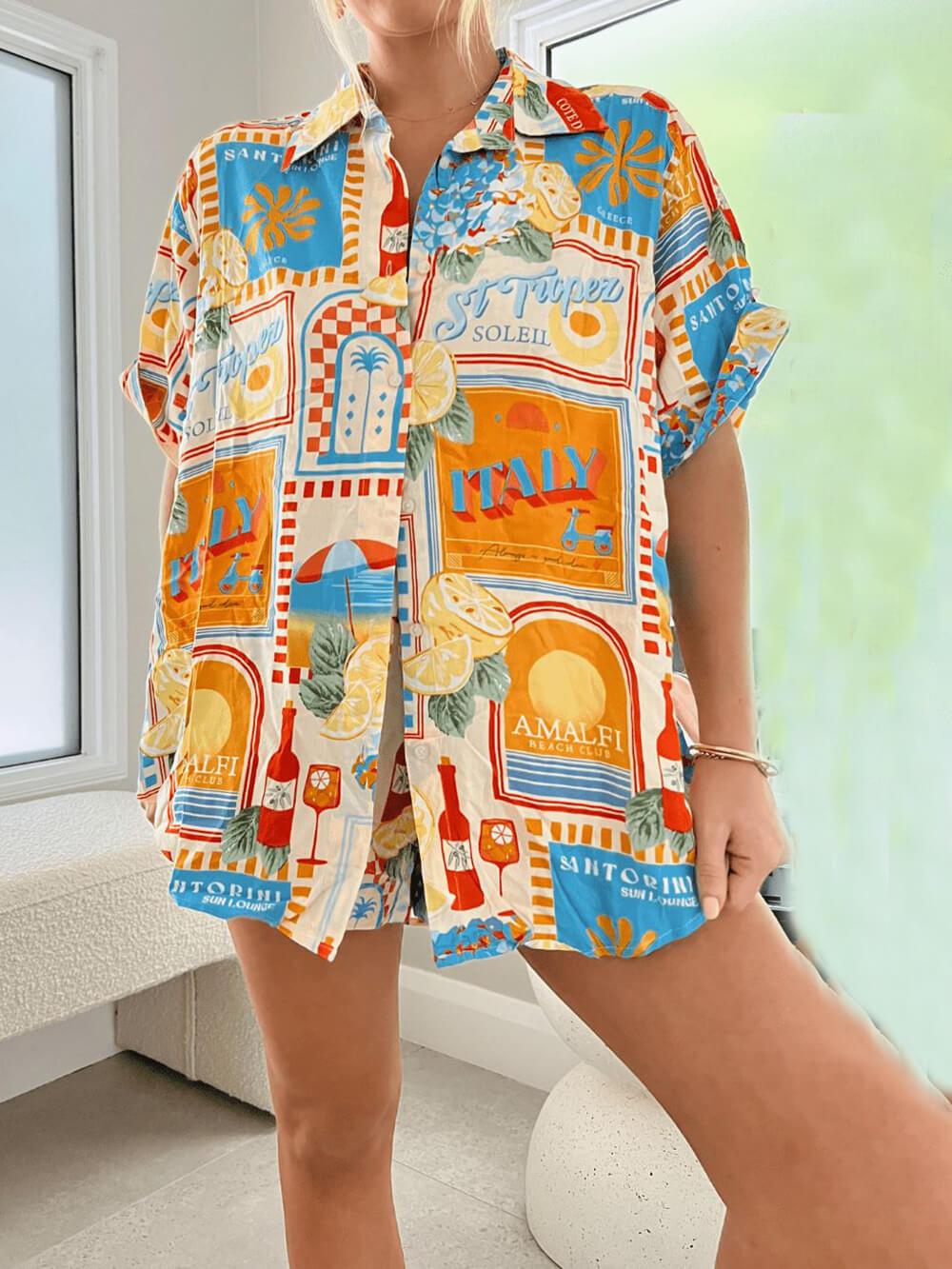 Losse Zonnebed Geprinte Shirt Shorts Set - bellanza