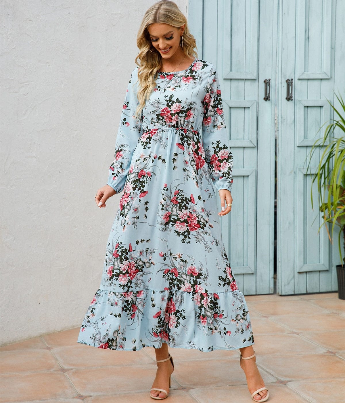 Loua™ Lichtblauwe Zomerse Ibiza Jurk Met Bloemenprint - bellanza