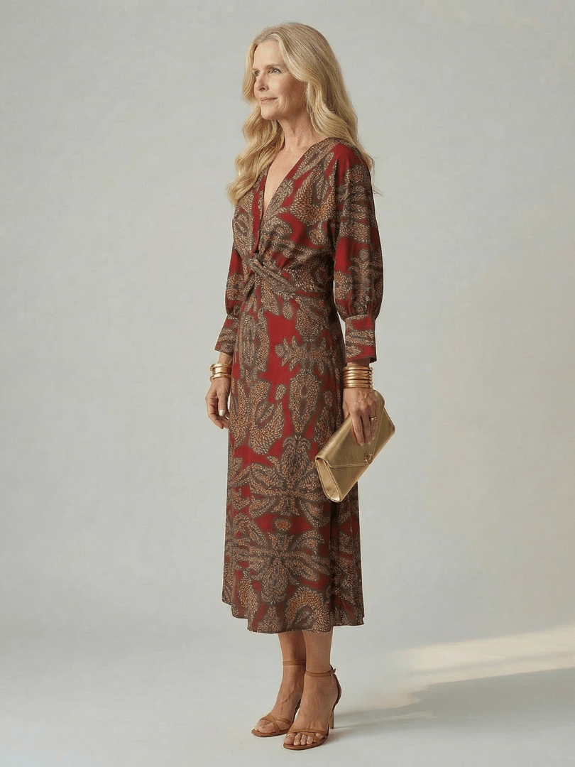 Lune | Midi Wrap Jurk Natuur - Bellanza