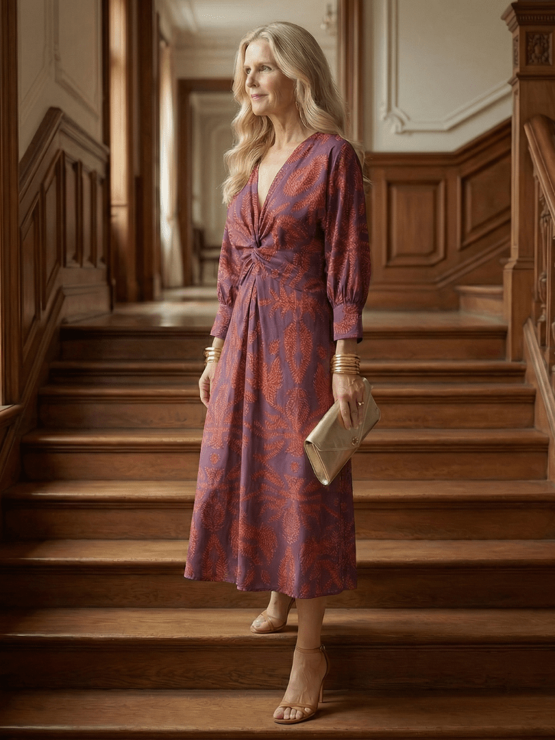 Lune | Midi Wrap Jurk Natuur - Bellanza
