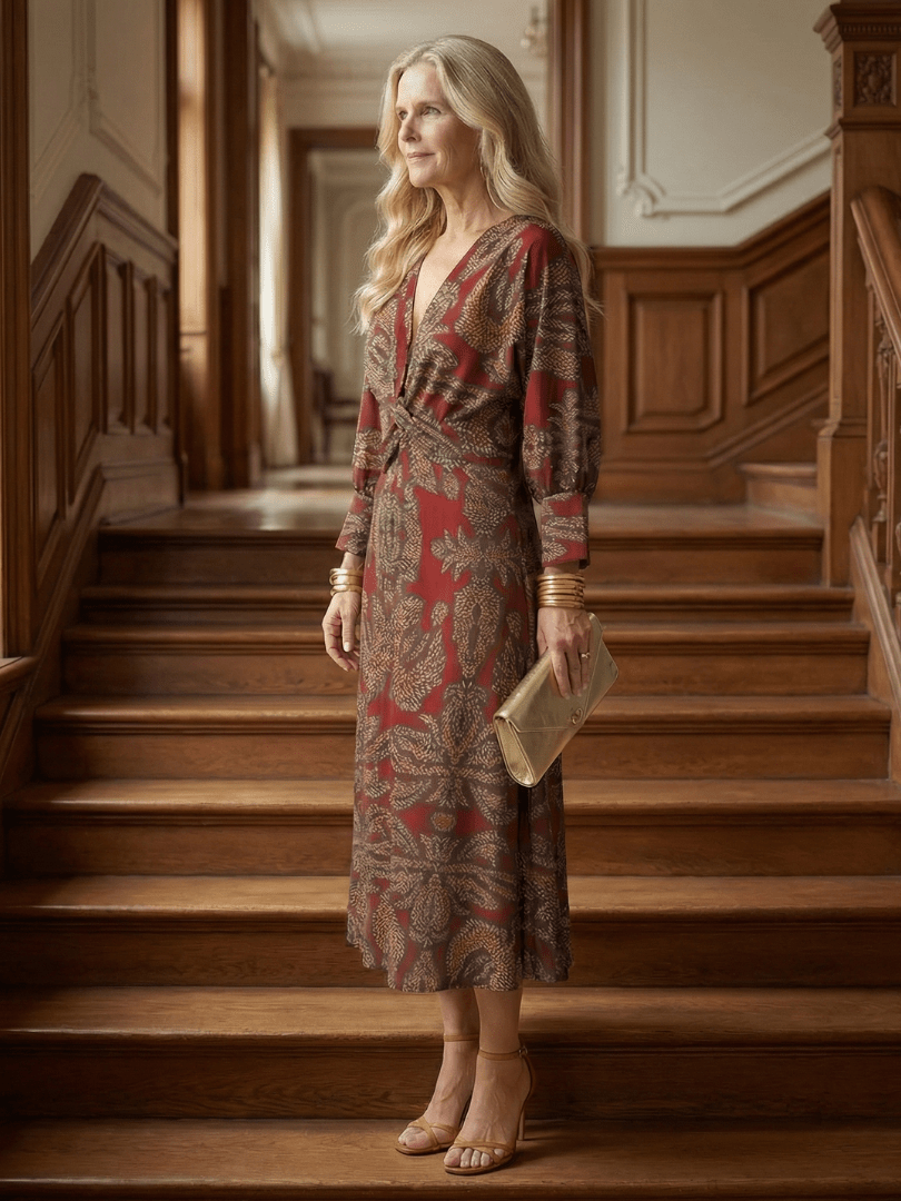 Lune | Midi Wrap Jurk Natuur - Bellanza