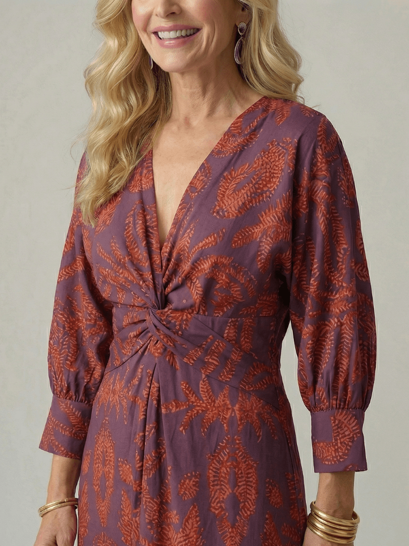 Lune | Midi Wrap Jurk Natuur - Bellanza