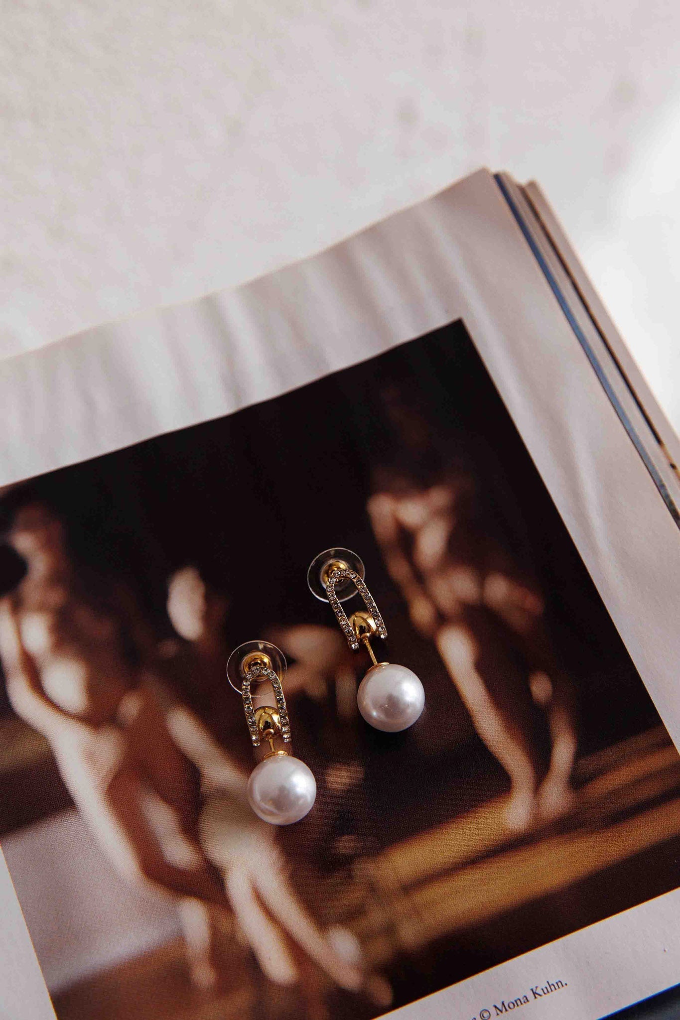 Maia Parels Diamante Gouden Oorbellen - Bellanza