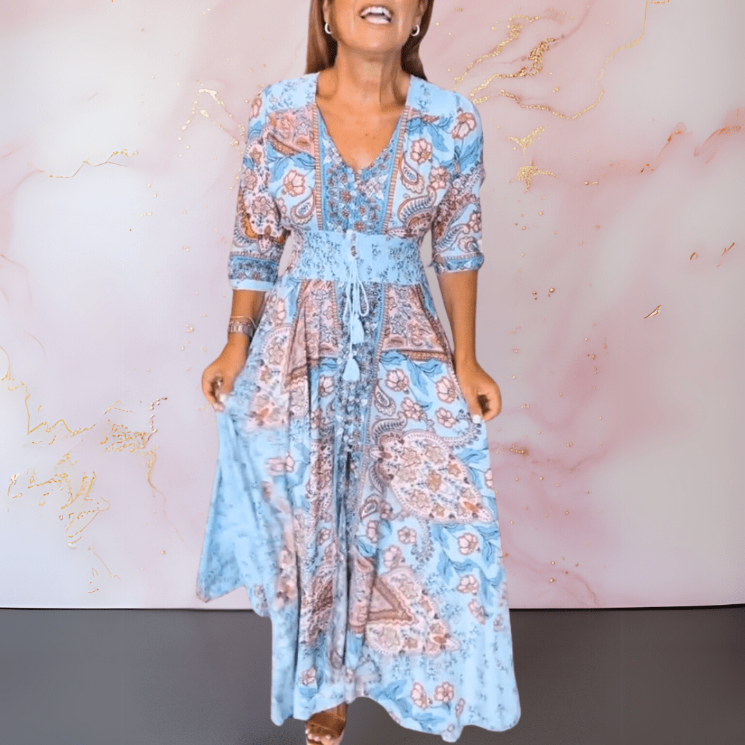 Marga™ | Elegante zomerjurk met v - hals - bellanza