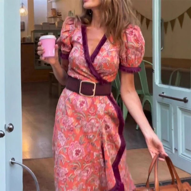 Maria™ | Elegante Maxi Jurk met Korte Mouwen - bellanza