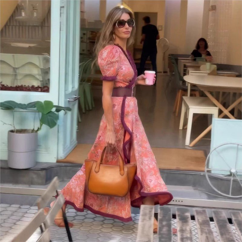 Maria™ | Elegante Maxi Jurk met Korte Mouwen - bellanza