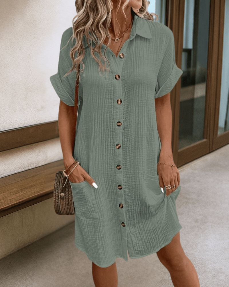 Melissa™ | Comfortabele Jurk met Knoopsluiting en Zakken - bellanza