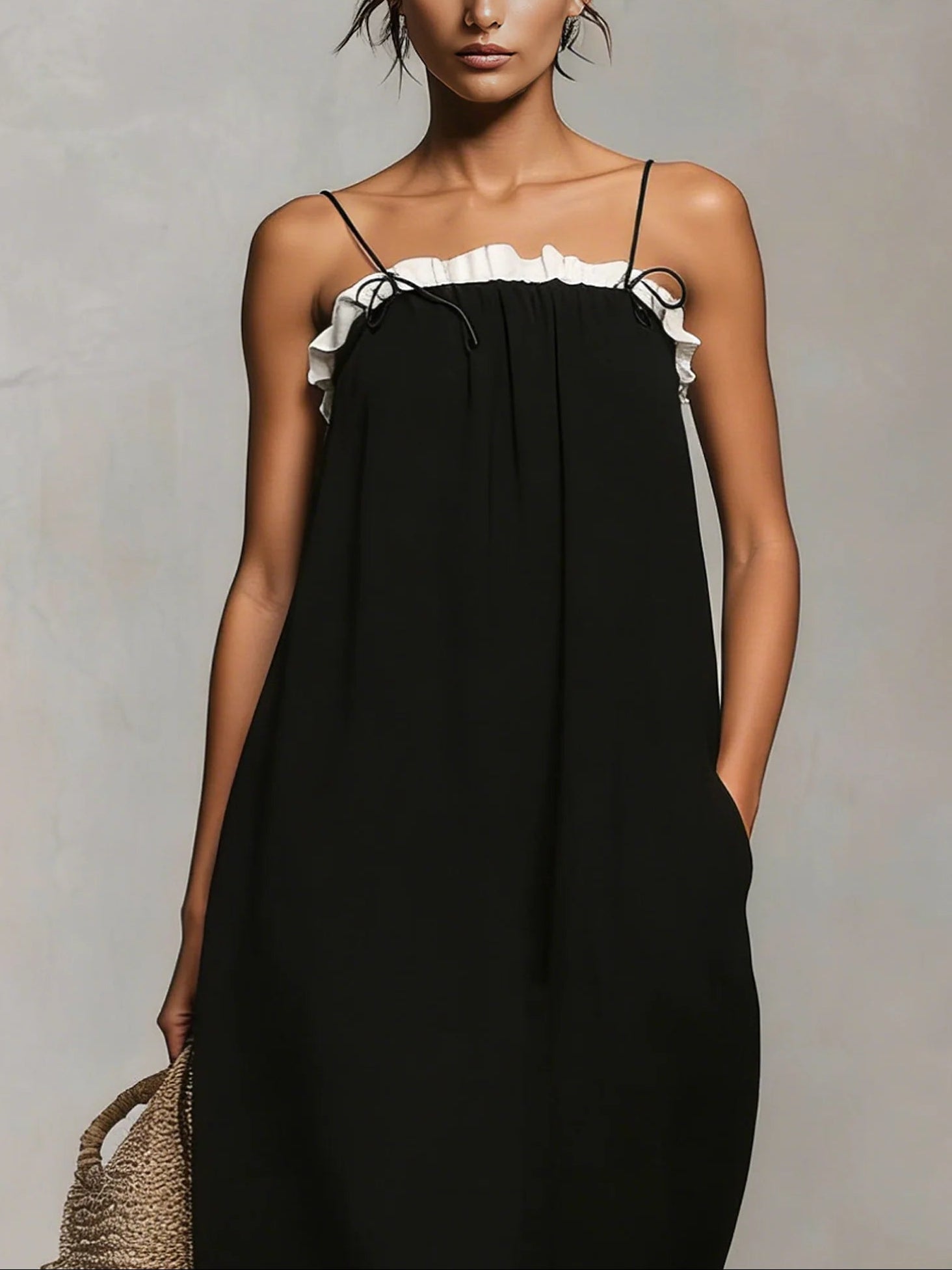 Mirelle™ | Maxi Jurk met Kleurblokken en Spaghetti Schouderbandjes - Bellanza