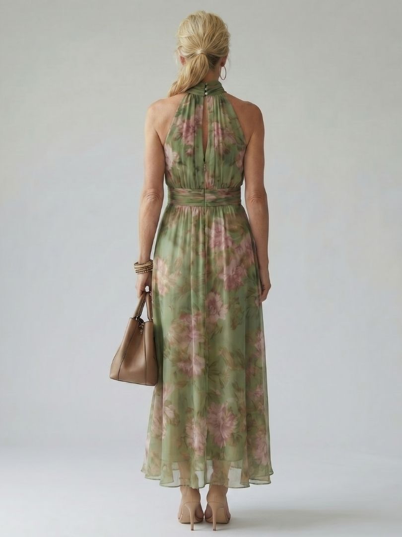 Mirelle | Midi Jurk met Halternek en Rimpeling - Bellanza