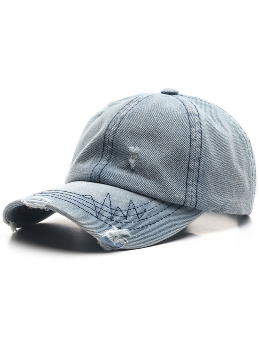 Mode Retro Gescheurde Gewassen Versleten Denim Baseballcap - Bellanza