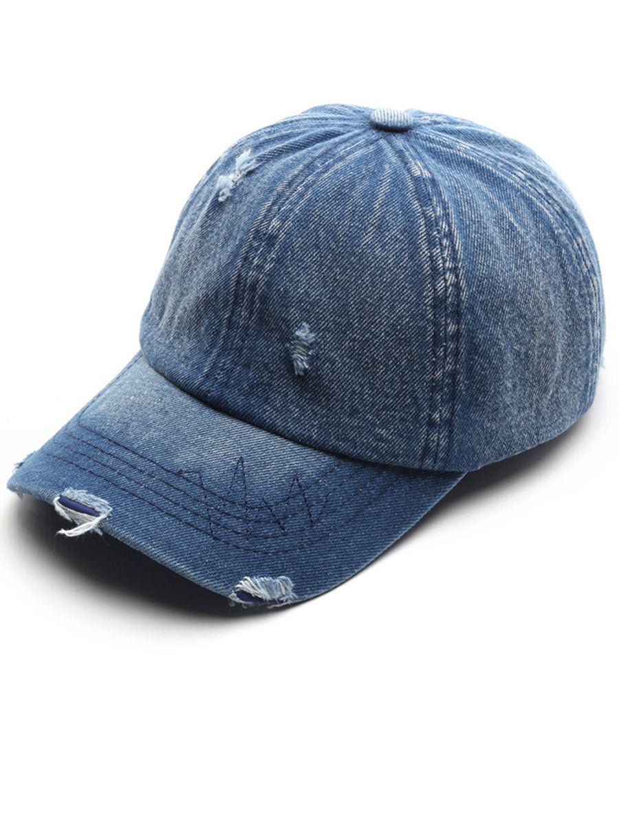 Mode Retro Gescheurde Gewassen Versleten Denim Baseballcap - Bellanza