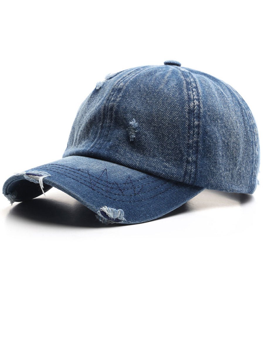 Mode Retro Gescheurde Gewassen Versleten Denim Baseballcap - Bellanza