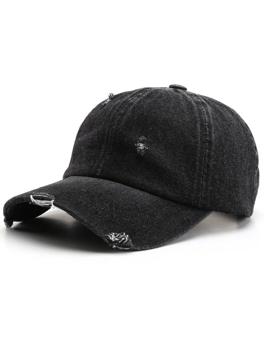 Mode Retro Gescheurde Gewassen Versleten Denim Baseballcap - Bellanza