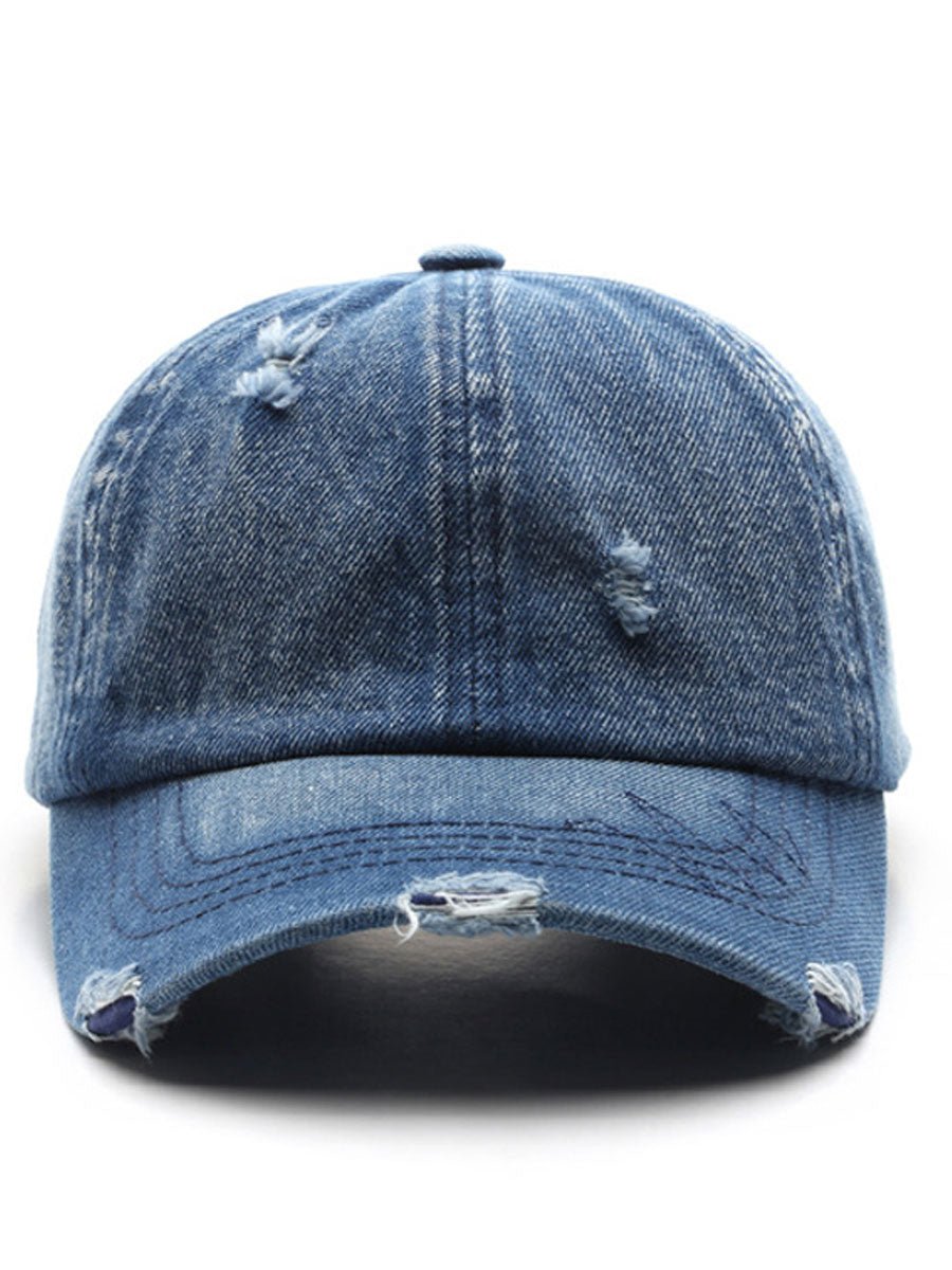 Mode Retro Gescheurde Gewassen Versleten Denim Baseballcap - Bellanza