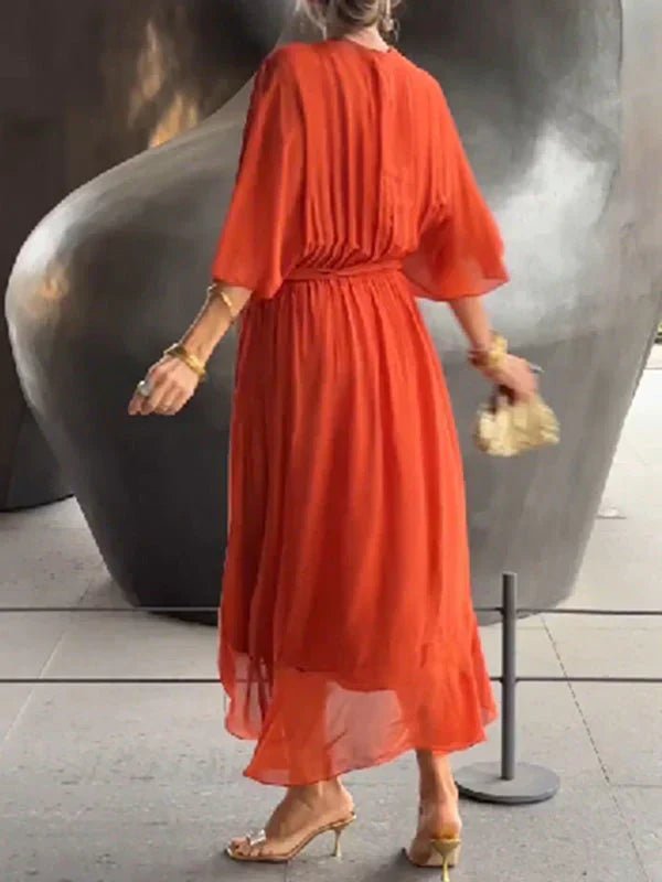 Monica - Zijde Chiffon Jurk met V - hals - bellanza