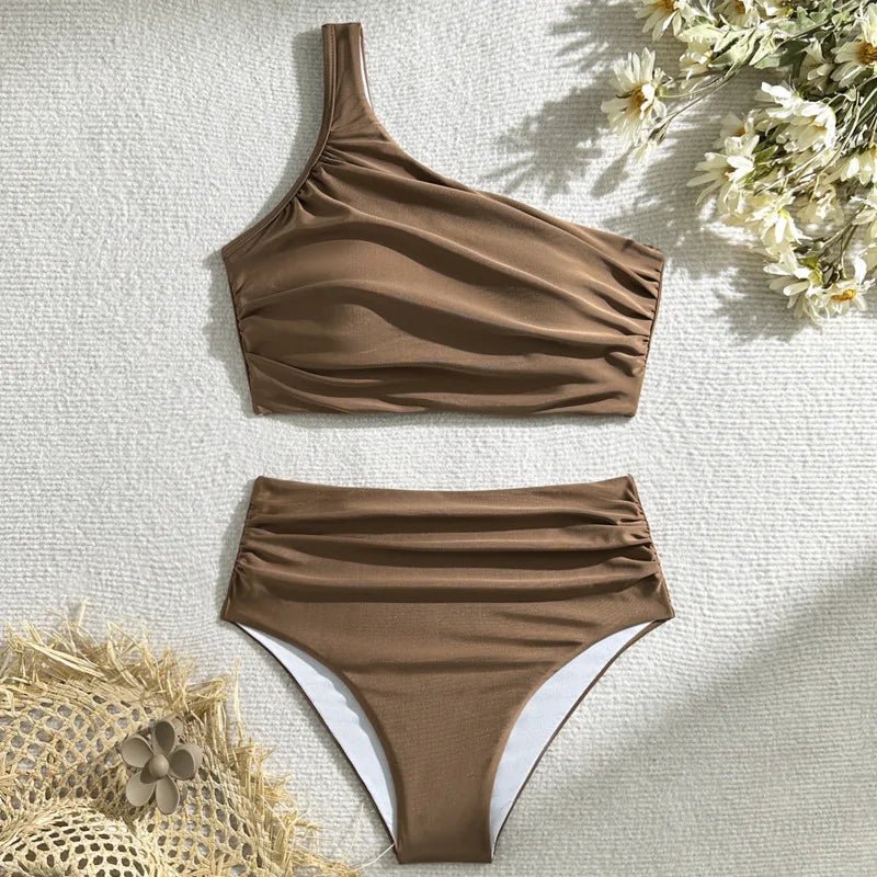 One Shoulder High Waisted Bikini Set - bellanza