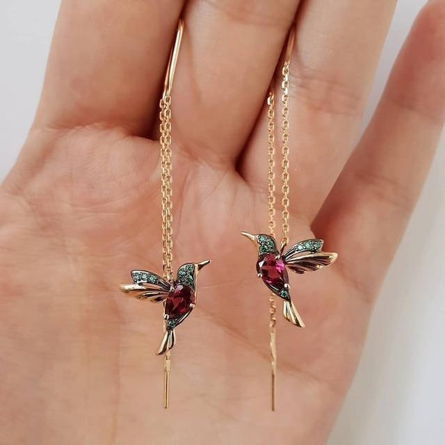 Oorbellen met kolibrie - emaille en zirkonia's - bellanza