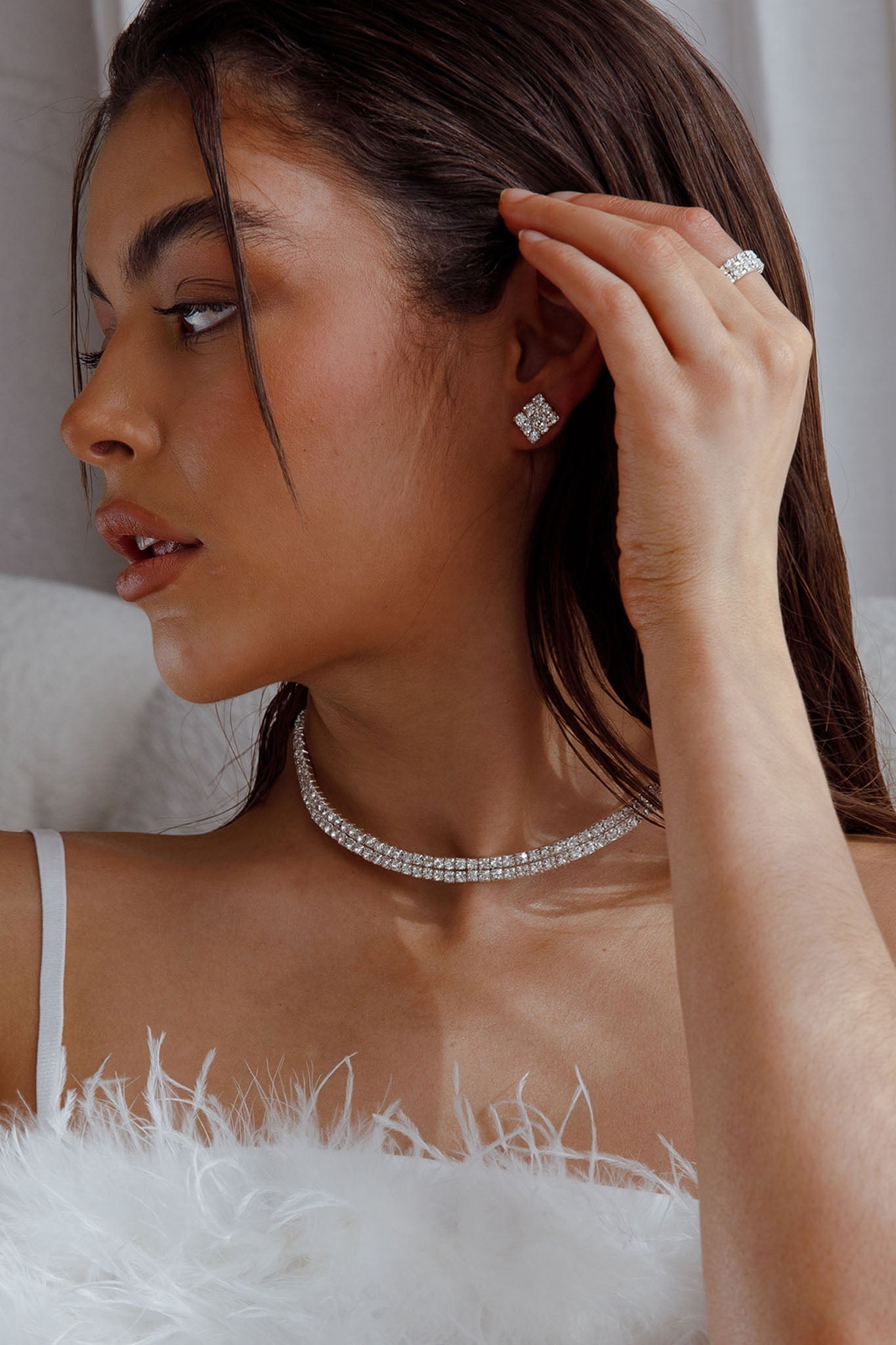 Oorbellen, ring en collier Suite Life Diamante Zilver - Bellanza