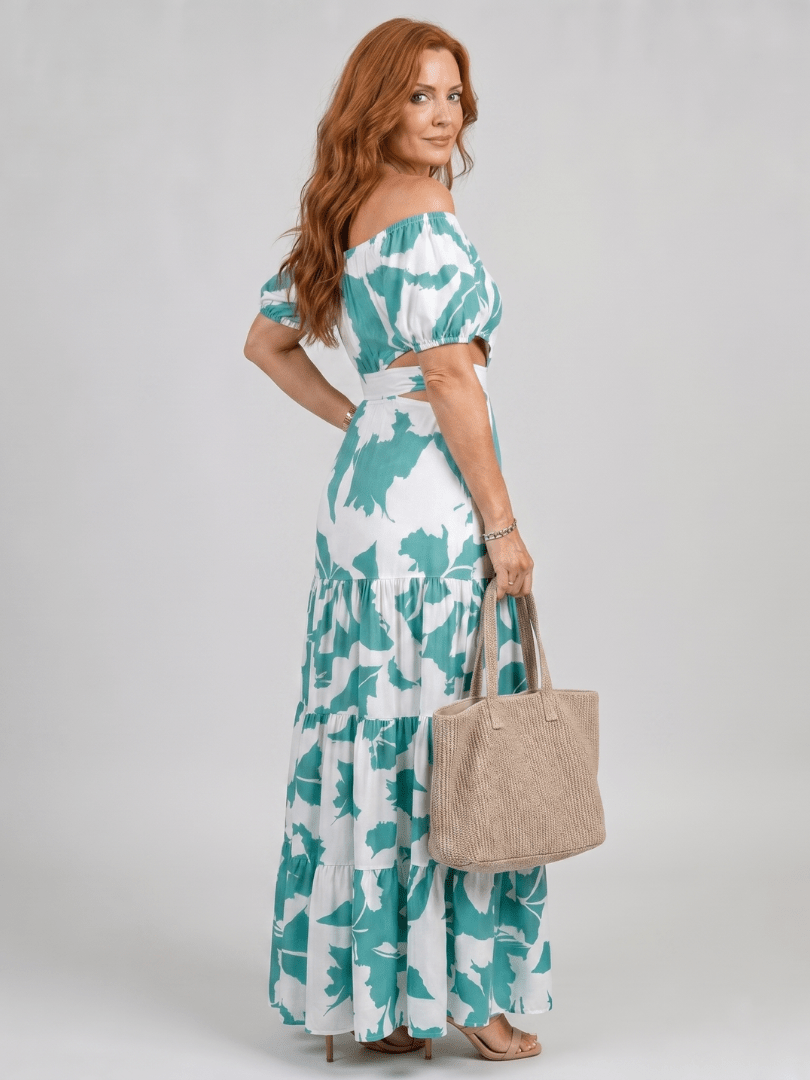 Orelina | Off Shoulder Cutout Taille Maxi Jurk - Bellanza