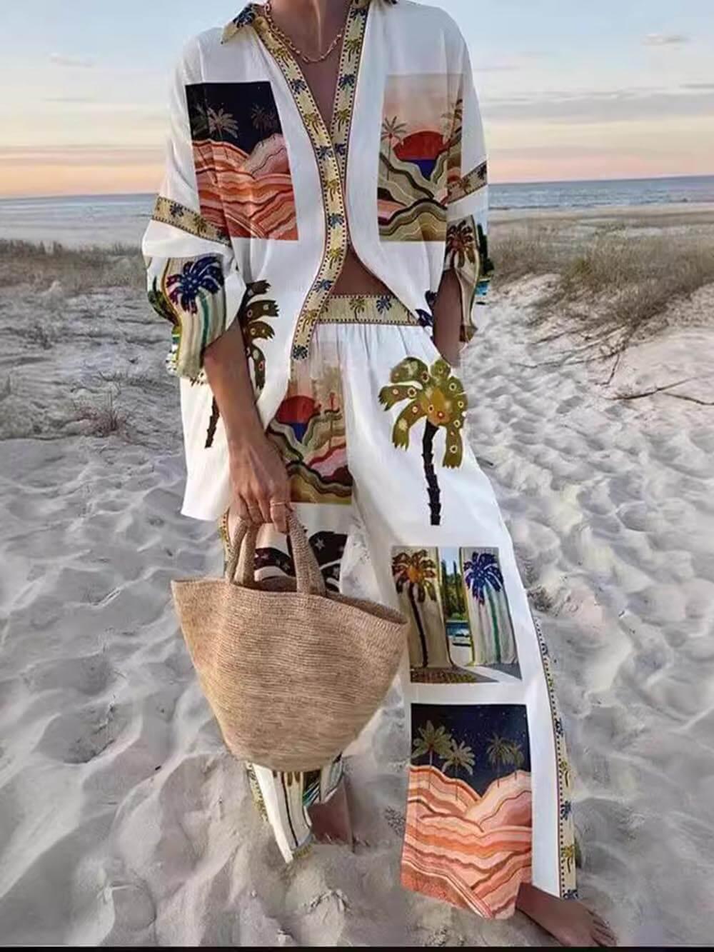 Palmboom Unieke Print Slouchy Twee - delige Set - bellanza
