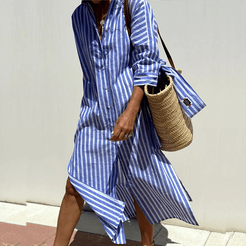 Paloma - elegante gestreepte blousejurk - bellanza