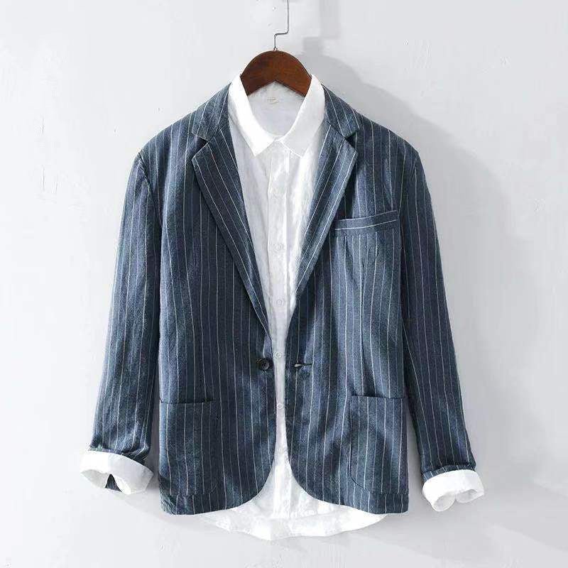 Pinstripe Tailored Fit Linnen Blazer - bellanza