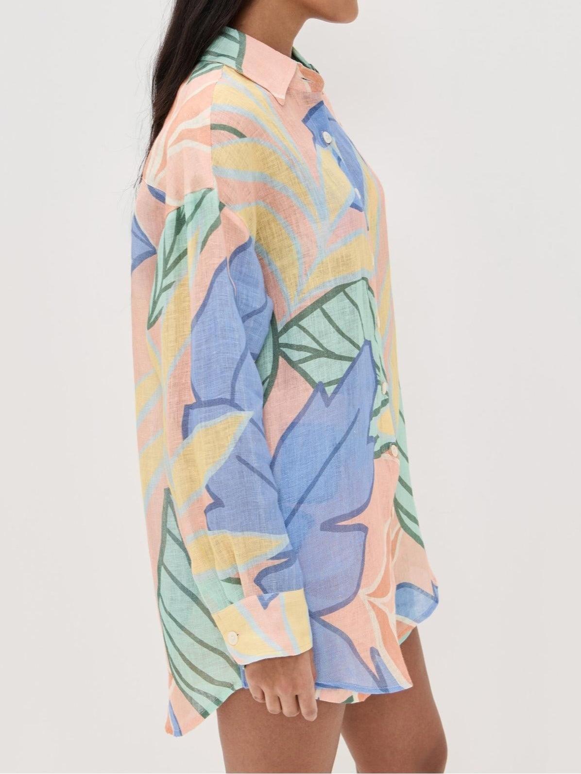 Playa Boyfriend Tropical Leaf Gedrukt Korte Set - bellanza