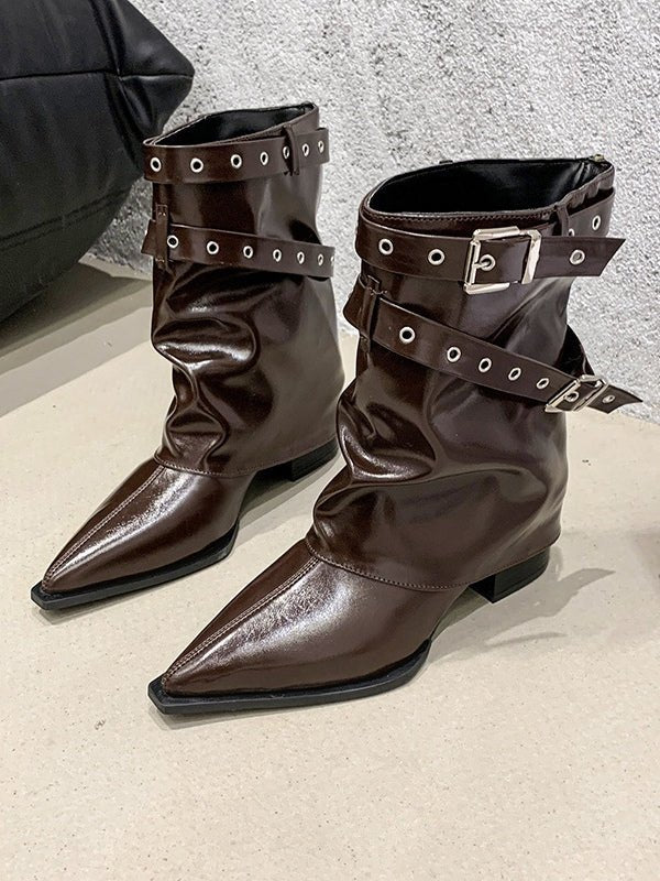 Puntige neus chunky hak retro Martin laarzen - Bellanza