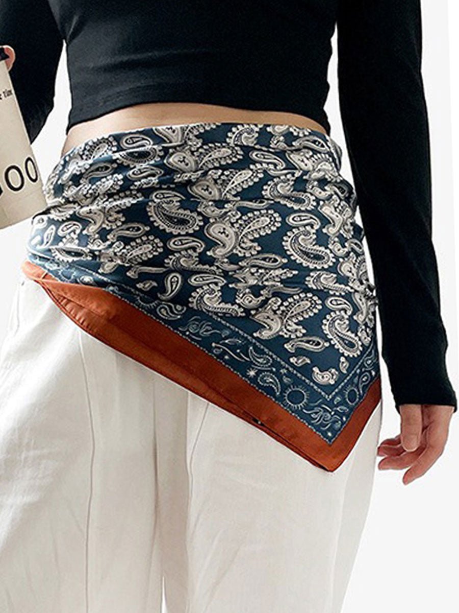 Retro Contrast Bohemian Paisley Print Satijnen Sjaal - Bellanza