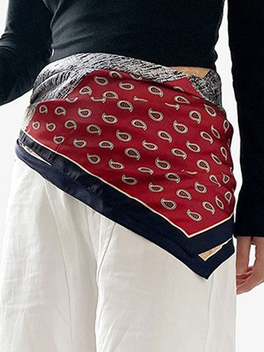 Retro Contrast Bohemian Paisley Print Satijnen Sjaal - Bellanza