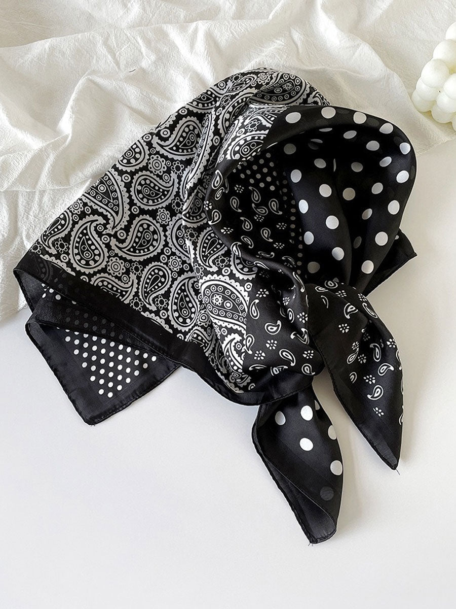 Retro Contrast Bohemian Paisley Print Satijnen Sjaal - Bellanza