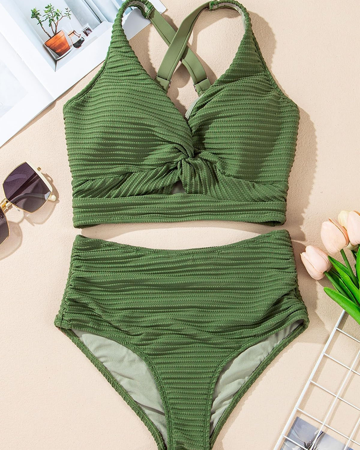 Ribbed Twist Bikini Set - bellanza