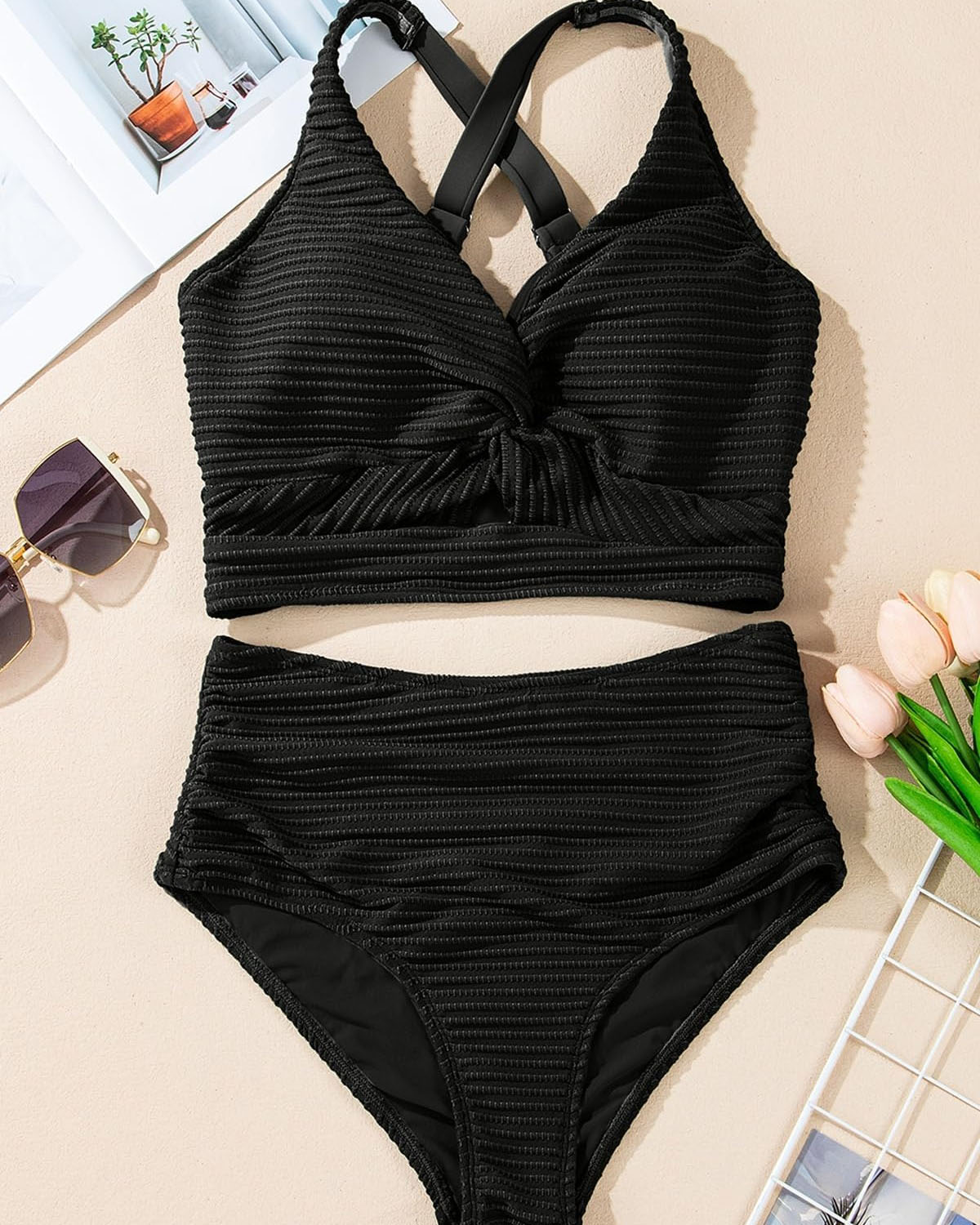 Ribbed Twist Bikini Set - bellanza